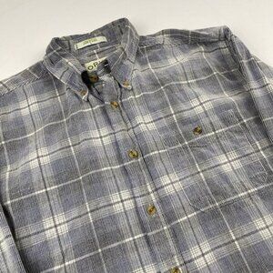 Orvis Button Down Corduroy Shirt Men’s L Blue Plaid Classic Cotton